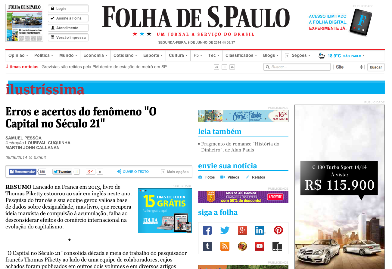 Erros e acertos do fenomeno "O Capital no SÃ©culo 21", Folha de S.Paulo